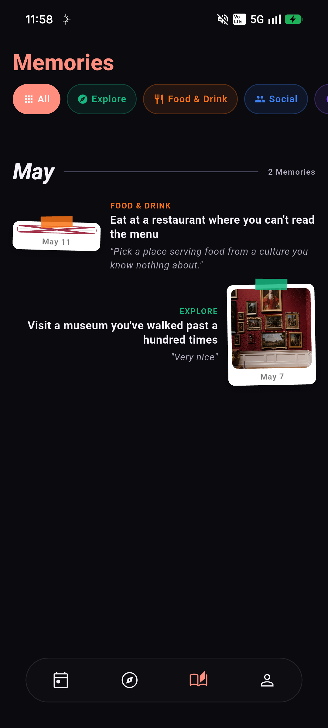 Memories screen